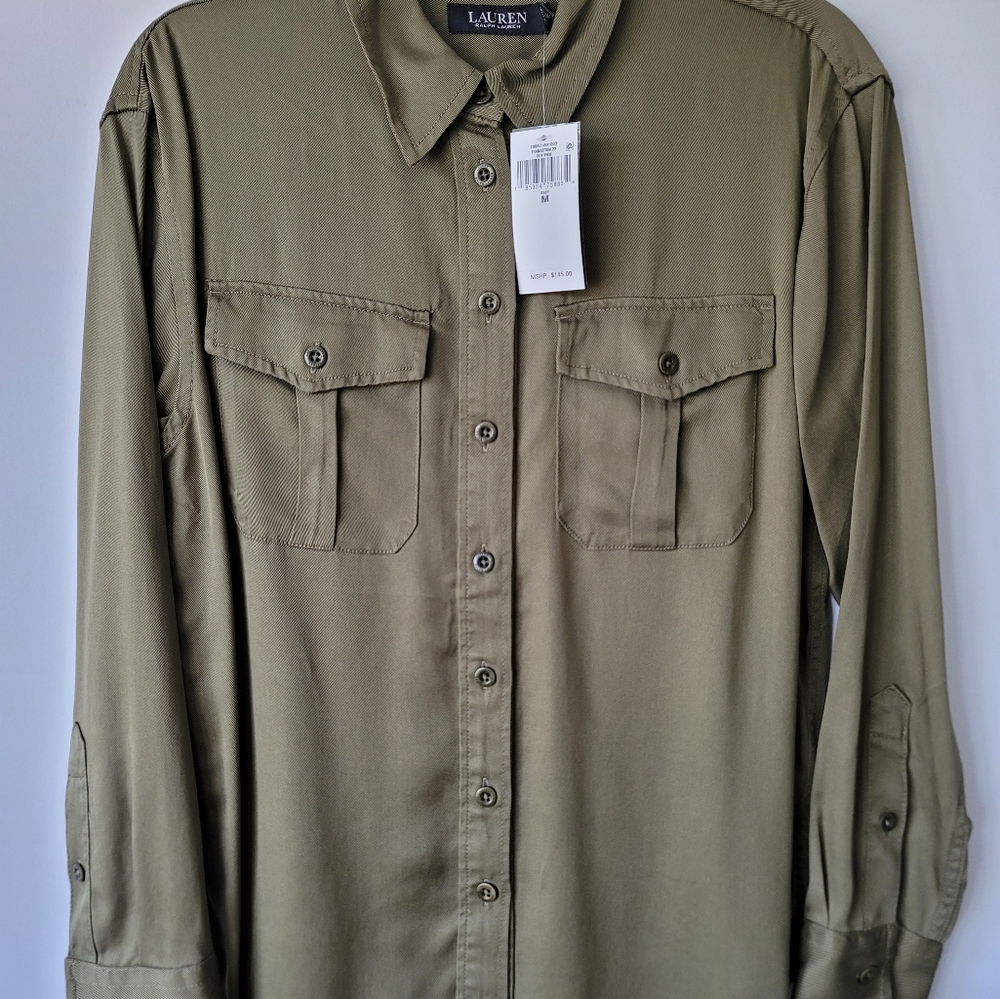 Ralph Lauren Olive green blouse Size M NWT